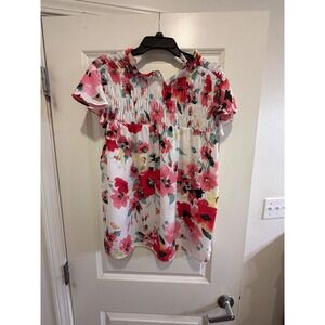 Cato Floral Smocked Babydoll Short Sleeve Top‎